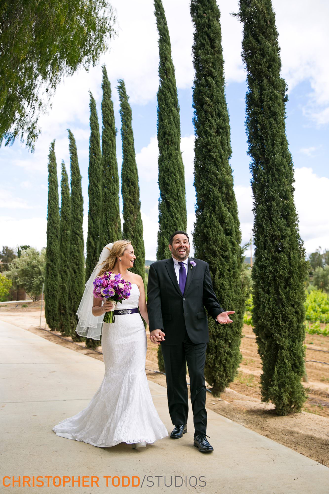 bride and groom strolling through the grounds of danza del sol temecula photographer