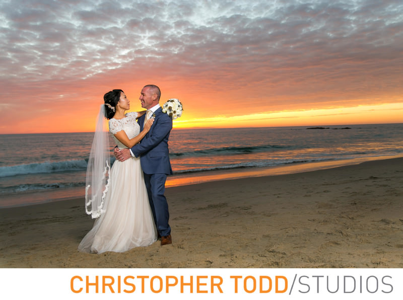 surf-sand-resort-bride-groom-sunset-portait