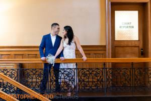 Elopement couple inside old orange county courthouse before their civil ceremony.