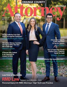 Orange County attorney magazine cover of three attorneys.