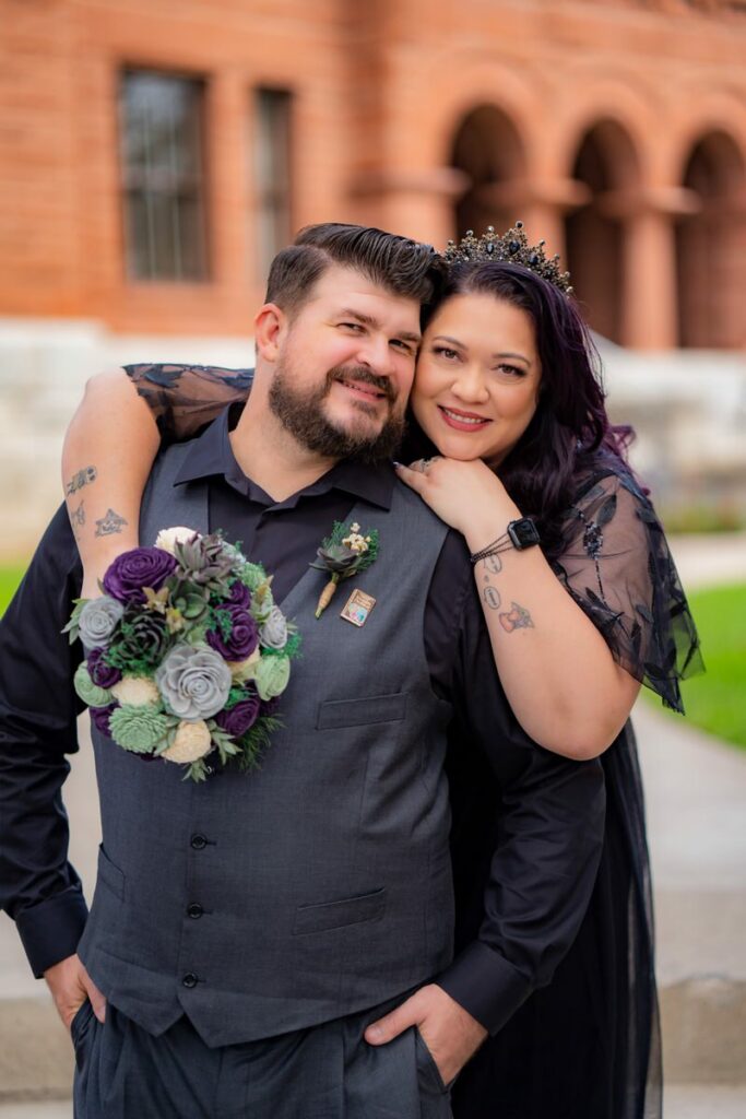 bride and groom wearing black for elopement