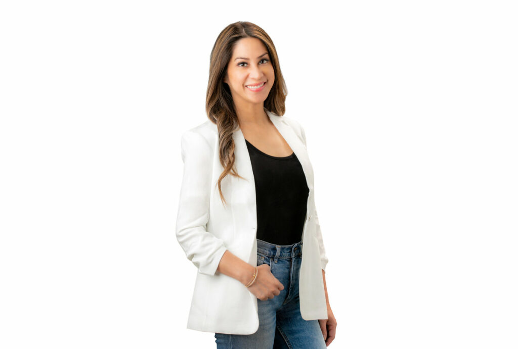 White replacement background for professional women headshot